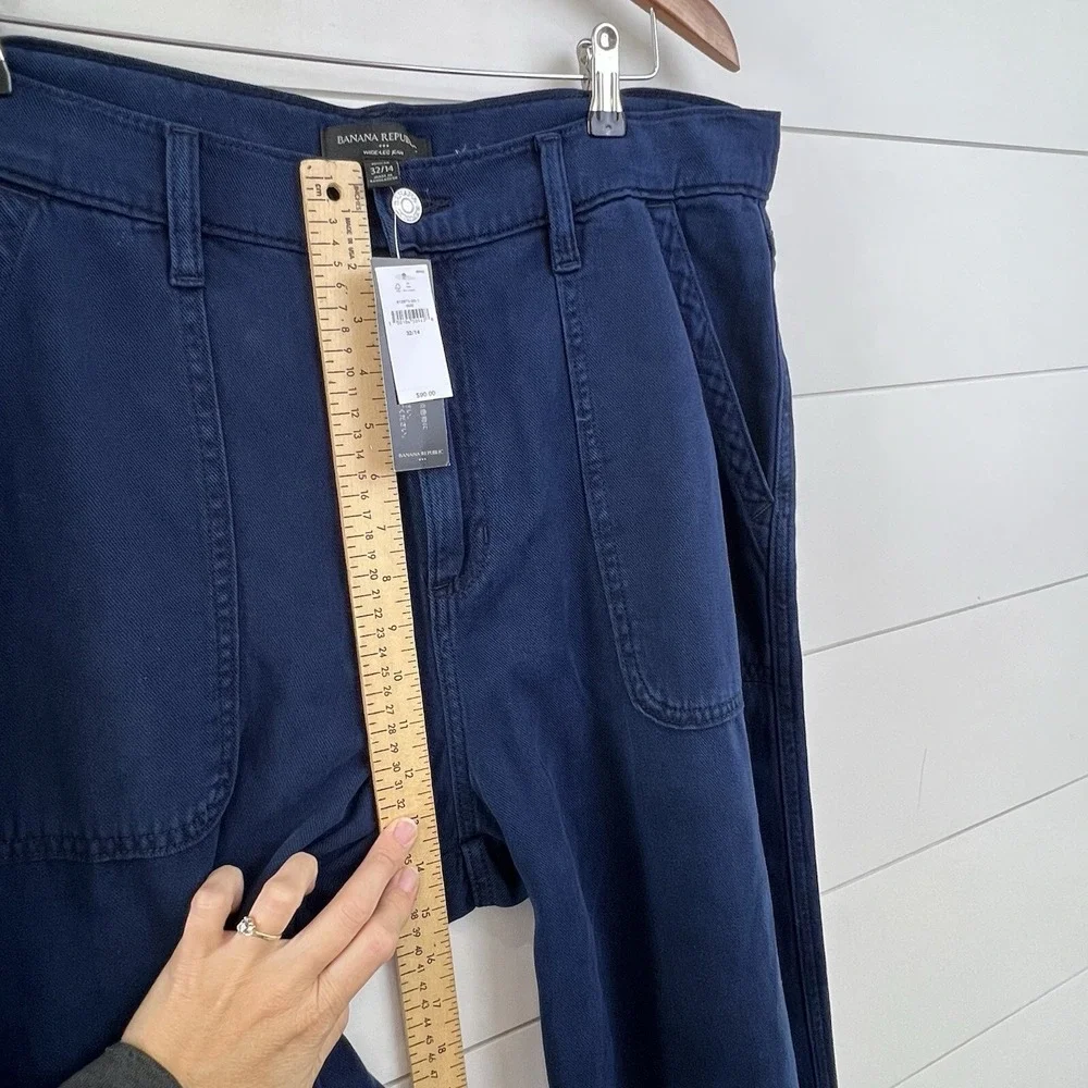 NWT Banana Republic‎ Wide Leg Jean Women 32 Navy Blue High Rise Patch Pocket
